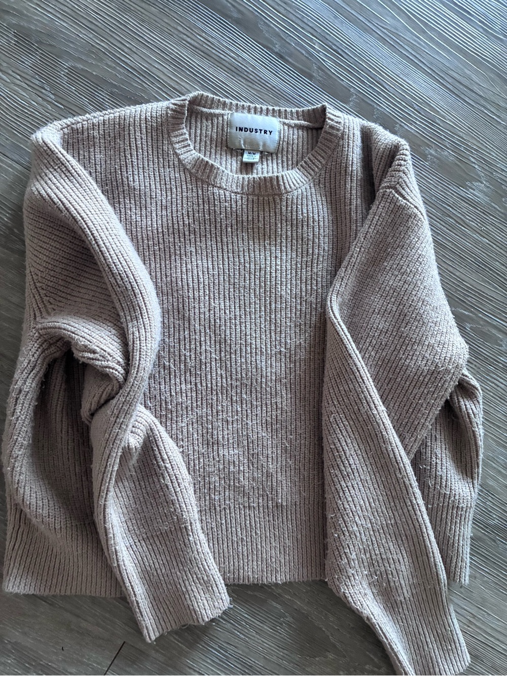 Industry Taupe Crewneck Ribbed Sweater - Women